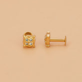 Gold Plated Square Design CZ Stud Earrings