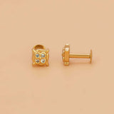 Gold Plated Square Design CZ Stud Earrings
