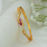 Gold-Plated Kids Stone Open Bangle Bracelet with ruby and emerald stones and elegant design.