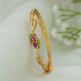 Gold-Plated Kids Stone Open Bangle Bracelet with ruby and emerald stones and elegant design.