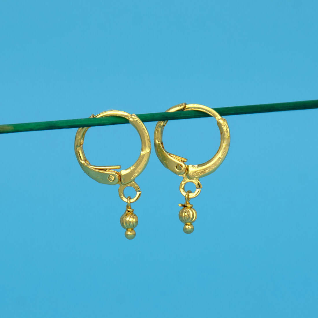 Gold-Plated-Tiny-Bead-Drop-Huggie-Hoop-Earrings