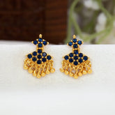 Classic Gold Plated Stone Adiga Ear Studs - Blue