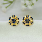 Gold-Plated Floral Stone Stud Earrings