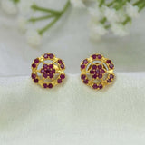 Gold-Plated Floral Stone Stud Earrings