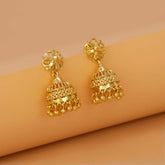 Gold-Plated Floral Stud Beads Hanging Jhumka Earrings