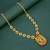 Gold Plated Floral Classic Ruby Pendant Long Chain