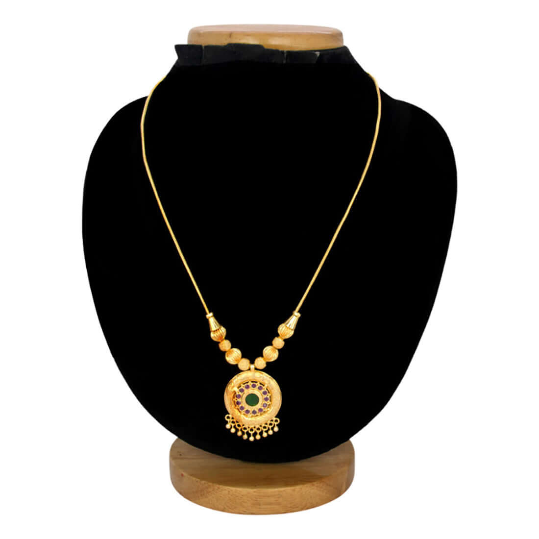 Gold plated ruby stone designer green enamel pendant necklace