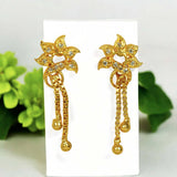 Stylish Gold Plated Box Chain Tassels Floral Stone Earrings