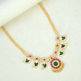 Kerala Traditional Gold Plated Short Mango Necklace- 3 Stone- Green