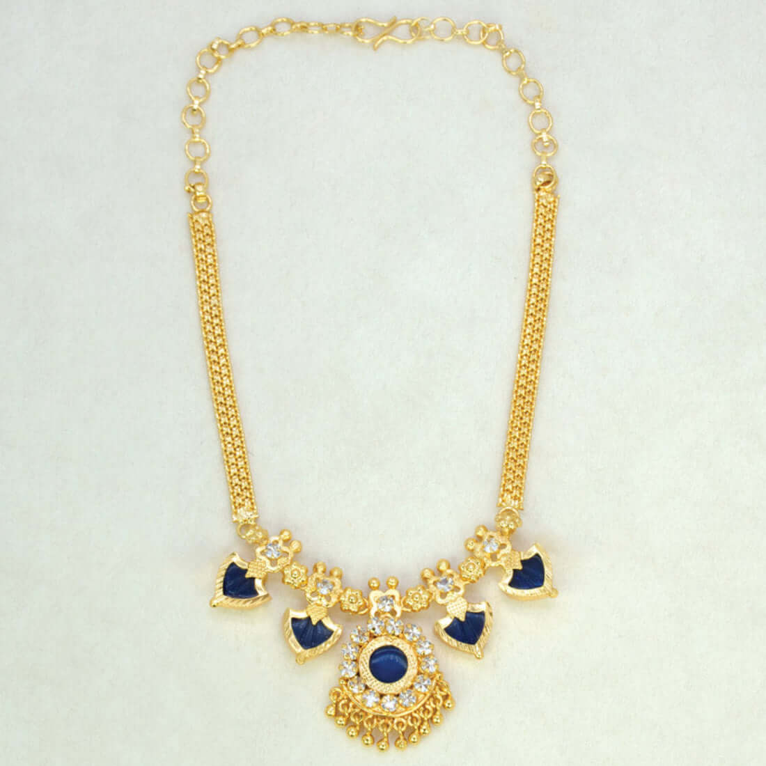 Gold Plated Double Palakka Necklace Navy Blue