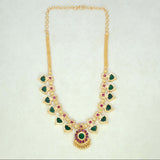 Gold Plated Ethnic Palakka Necklace - 6 Stones- Green