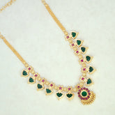 Gold Plated Ethnic Palakka Necklace - 6 Stones- Green