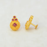 Gold Plated Floral Stone Studded Earrings-Ruby