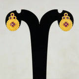 Gold Plated Floral Stone Studded Stud Earrings showcasing stone cluster design with textured gold finish.