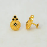Gold Plated Floral Stone Studded Earrings-black