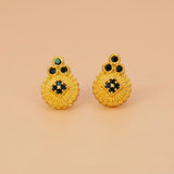 Gold Plated Floral Stone Studded Earrings-black