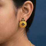 Gold Plated Floral Stone Studded Earrings-black