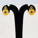 Gold Plated Floral Stone Studded Earrings-black