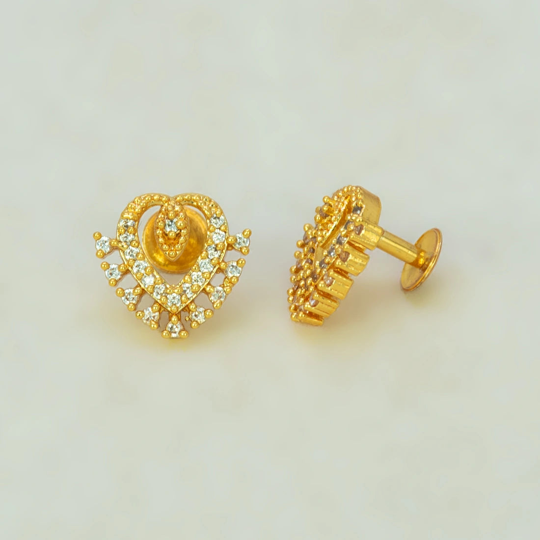 Gold Plated Heart Design Stone Studs-AD
