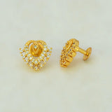 Dazzling Gold Plated Stone Heart Stud Earrings showcasing sparkling stones and layered heart design.
