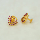 Dazzling Gold Plated Stone Heart Stud Earrings with sparkling stones and layered heart design in gold.
