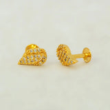 Gold Plated Leaf Model Stone Stud Earrings featuring Ruby/CZ stones and elegant leaf design.
