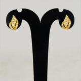 Gold Plated Leaf Model Stone Stud Earrings featuring vibrant stones in a unique leaf design, perfect for elegant style.
