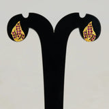 Gold Plated Leaf Model Stone Stud Earrings showcasing vibrant Ruby/CZ stones in an elegant leaf design.