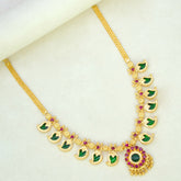Kerala Traditional Gold Plated Mango Necklace - 6 Stones - Green