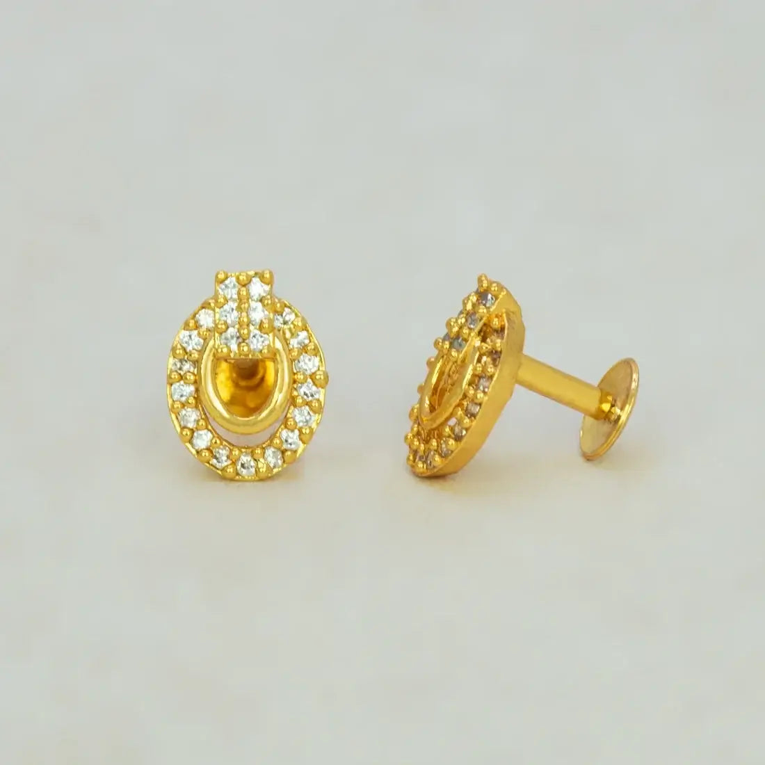 Gold Plated Oval Design Stone Studded Earring-AD