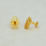 Gold Plated Oval Design Stone Studded Earring-AD