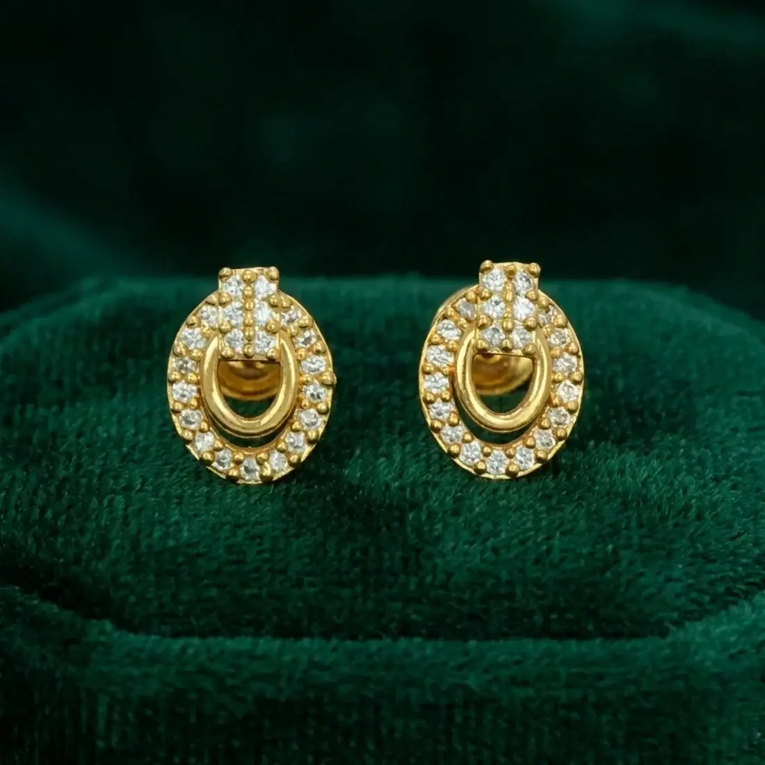 Gold Plated Oval Design Stone Studded Earring-AD