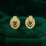 Gold Plated Oval Design Stone Studded Earring-AD