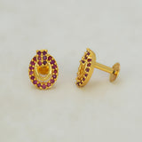 Gold Plated Oval Design Stone Studded Earring-Ruby