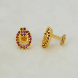 Gold Plated Oval Design Stone Studded Earring-Ruby