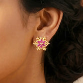 Gold Plated Snowflake Stone Stud Earrings