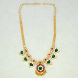 Gold Plated Traditional Palakka Necklace- 3 Stone - Green
