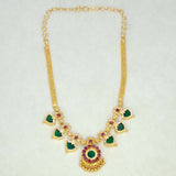 Gold Plated Traditional Palakka Necklace- 3 Stone - Green