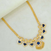 Gold Plated Traditional Palakka Necklace- 3 Stone - Blue