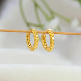 Gold plated textured hoop earrings with intricate beaded detailing for women and girls