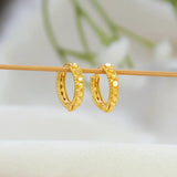 Gold plated textured hoop earrings with intricate beaded detailing for women and girls
