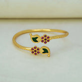 Gold Plated Floral Ruby Stones Open Mango Bangle