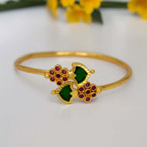 Gold Plated Floral Ruby Stones Open Palakka Bangle