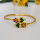 Gold Plated Floral Ruby Stones Open Palakka Bangle - Green