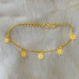 Floral Charm Hanging Golden Curb Chain Bracelet