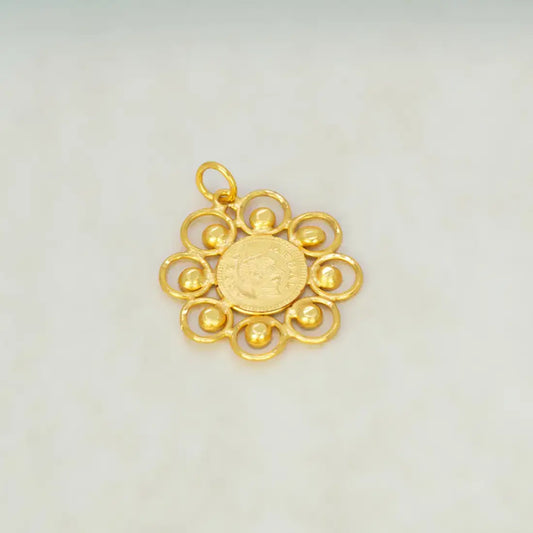 Floral Gold-Plated Coin Head Pendant