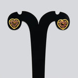 Gold Heart Design Stone Stud Earrings featuring intricate heart shapes with sparkling rubies and a premium gold finish.
