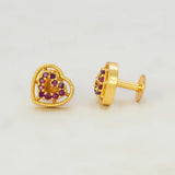 Gold Heart Design Stone Stud Earrings