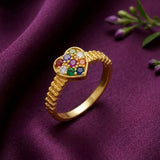 Gold-Plated Navaratna Heart Finger Ring
