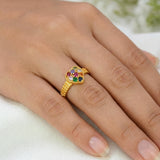 Gold-Plated Navaratna Heart Finger Ring